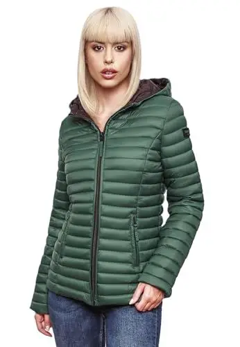 Produktbild: MARIKOO Damen Steppjacke Übergangsjacke gesteppte Jacke mit Kapuze Frühjahr Stepp B857 (B857-Asr-Dunkelgrün-Gr.XL)