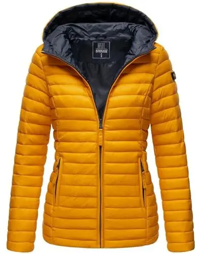 Produktbild: MARIKOO Damen Steppjacke Übergangsjacke gesteppte Jacke mit Kapuze Frühjahr Stepp B857 (B857-Asr-Gelb-Gr.XL)