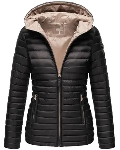 Produktbild: MARIKOO Damen Steppjacke Übergangsjacke gesteppte Jacke mit Kapuze Frühjahr Stepp B857 (B857-Asr-Schwarz-Gr.M)