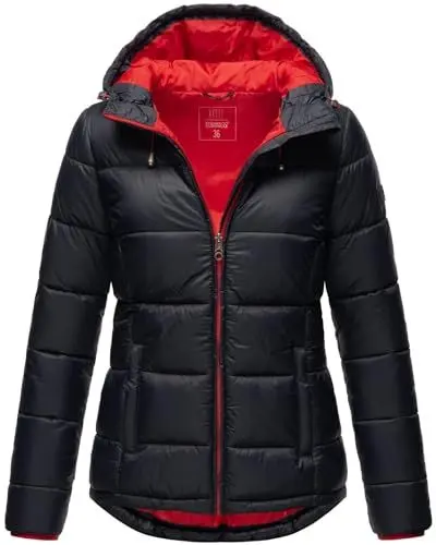 Produktbild: MARIKOO Damen Steppjacke gesteppte Winterjacke mit Kapuze B927-Leand-Navy-Gr.38