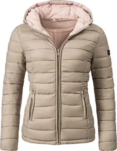 Produktbild: MARIKOO Damen Übergangsjacke leichte Steppjacke kurz mit Kapuze Lucy Taupe Gr. 3XL