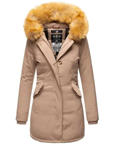 Produktbild: MARIKOO Damen Winter Jacke Parka Mantel Winterjacke warm gefüttert B362 (B362-Karmaa-Taupe-Gr.M)