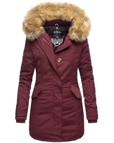 Produktbild: MARIKOO Damen Winter Jacke Parka Mantel Winterjacke warm gefüttert B362 (B362-Karmaa-Weinrot-Gr.M)