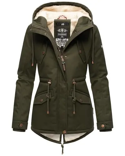 Produktbild: MARIKOO Damen Winter Jacke Parka Winterjacke Teddyfell gefüttert B376 (B376-Manolya-Dark-Olive-Gr.M)