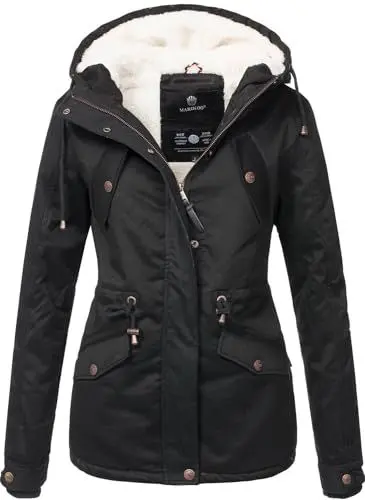 Produktbild: MARIKOO Damen Winter Jacke Parka Winterjacke Teddyfell gefüttert B376 (B376-Manolya-Schwarz-Gr.5XL)