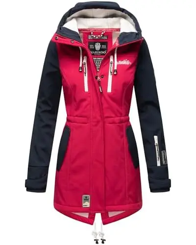 Produktbild: MARIKOO Damen Softshelljacke (XS-3XL) mit Kapuze - Wasserabweisend, Fleece innen, Tasche am Arm, Mantel, Warme Jacke Frauen B614 (S, Navy)