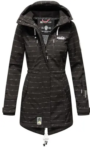 Produktbild: MARIKOO Damen Softshelljacke (XS-3XL) mit Kapuze - Wasserabweisend, Fleece innen, Tasche am Arm, Mantel, Warme Jacke Frauen B614 (XS, Schwarz-wL)