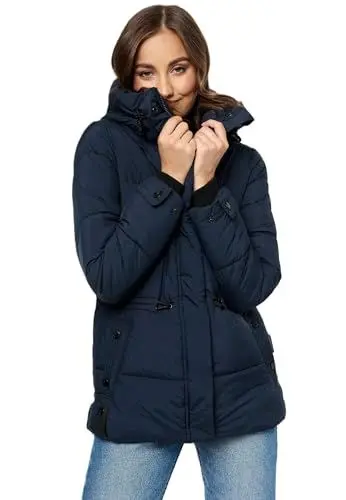 Produktbild: MARIKOO Damen Winter Jacke gesteppte Winterjacke Stepp warm B947 (B947-Akum-Navy-Gr.L)