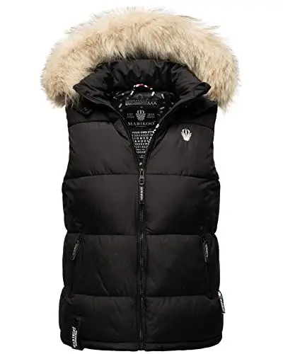 Produktbild: MARIKOO Damen Winter Weste Steppweste mit Kapuze und Fellkragen B896 (B896-Eisflöckchen-Schwarz-Gr.S)