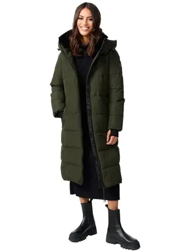 Produktbild: MARIKOO Damen Winterjacke Stepp Winter Jacke gesteppt lang warm Kapuze B989 (B989-Zurar-Dark-Olive-Gr.L)