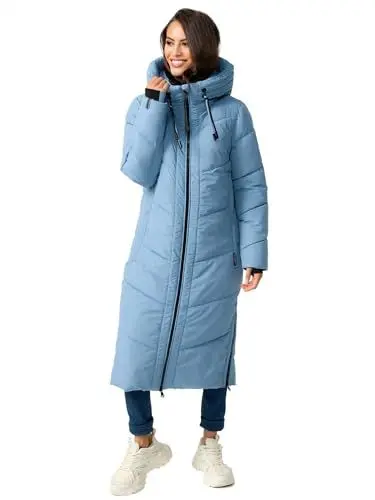 Produktbild: MARIKOO Damen Winterjacke Wintermantel Parka lange Winter Stepp Jacke B979 (B979-Nadar-Powder-Blue-Gr.M)