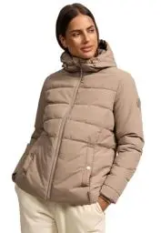 Produktbild: MARIKOO Damen Winterjacke (XS-3XL) - Steppjacke, Kapuze mit Gummizug, im inneren mit Fleecestoff, Warme Jacke Frauen - N026 (L, Taupe-Grey)