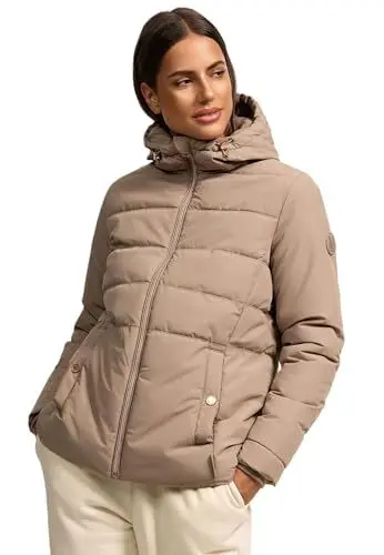 Produktbild: MARIKOO Damen Winterjacke (XS-3XL) - Steppjacke, Kapuze mit Gummizug, im inneren mit Fleecestoff, Warme Jacke Frauen - N026 (L, Taupe-Grey)