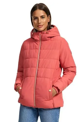 Produktbild: MARIKOO Damen Winterjacke (XS-3XL) - Steppjacke, Kapuze mit Gummizug, im inneren mit Fleecestoff, Warme Jacke Frauen - N026 (XL, Rouge)