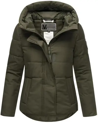 Produktbild: MARIKOO Damen Winterjacke (XS-3XL) - Steppjacke, Schlaufen auf der Innenseite, geringes Eigengewicht, Warme Jacke Frauen - N019 (S, Dark-Olive)