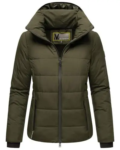 Produktbild: MARIKOO Damen Winterjacke (XS-6XL) - Steppjacke, hochstehender gefütterter Kragen, geringes Eigengewicht, Warme Jacke Frauen - N025 (3XL, Olive)