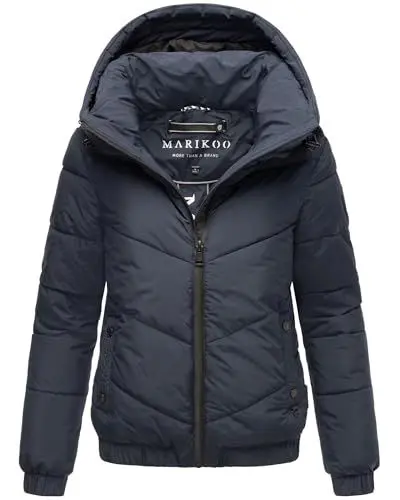 Produktbild: MARIKOO Damen Winterjacke (XS-XXL) - Abnehmbare Kapuze, hoher Kragen, 4 Taschen, leichte Steppjacke, Warme Jacke Frauen - N002 (L, Navy)