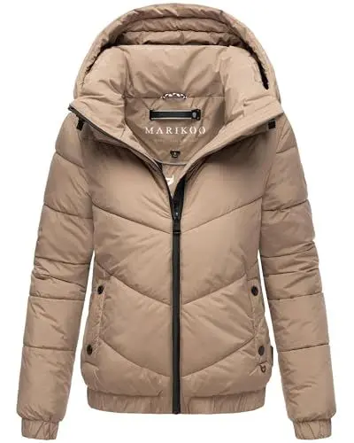 Produktbild: MARIKOO Damen Winterjacke (XS-XXL) - Abnehmbare Kapuze, hoher Kragen, 4 Taschen, leichte Steppjacke, Warme Jacke Frauen - N002 (M, T-Grey)