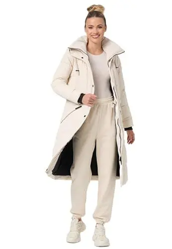 Produktbild: MARIKOO Damen Winterjacke lange Stepp Winter Jacke warm gesteppt B948 (B948-Ayum-Creme-Gr.M)