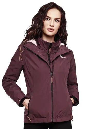 Produktbild: MARIKOO Designer Damen Übergangs Jacke leicht gefüttert Kapuze kurz B659 (B659-Erdbeer-Weinrot-Gr.S)