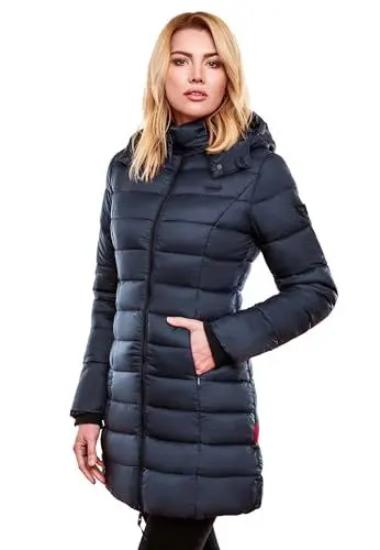Produktbild: MARIKOO Herbst Winter Übergangs Steppmantel Jacke Mantel gesteppt B603 (B603-Abend-Navy-Gr.L)