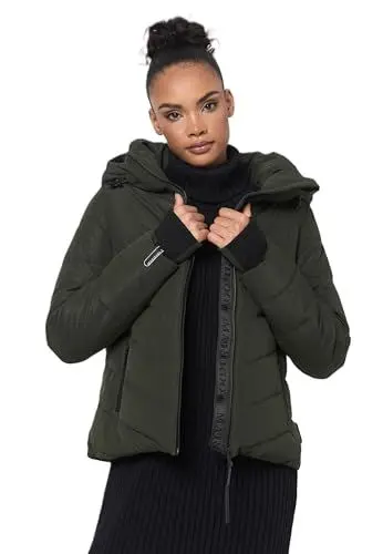 Produktbild: MARIKOO Winterjacke Damen (XS-3XL) - Wasserabweisend, Warm, Kapuze abnehmbar, Winddicht - Steppjacke, Frauen - Stehkragen, 4 Taschen, verlängerter Zipper - Dark Olive XL