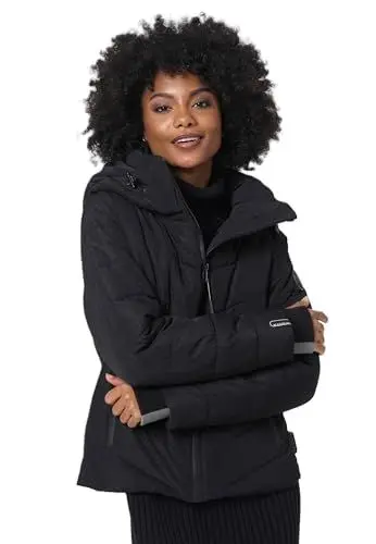 Produktbild: MARIKOO Winterjacke Damen (XS-3XL) - Wasserabweisend, Warm, Kapuze abnehmbar, Winddicht - Steppjacke, Frauen - Stehkragen, 4 Taschen, verlängerter Zipper - Schwarz XXL