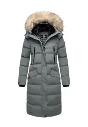 Produktbild: MARIKOO lange Damen Winterjacke warmer Parka gesteppt mit Kapuze B890 (B890-Schneestern-Stormy-Gr.S)