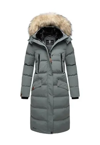Produktbild: MARIKOO lange Damen Winterjacke warmer Parka gesteppt mit Kapuze B890 (B890-Schneestern-Stormy-Gr.S)