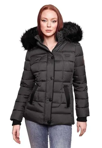 Produktbild: MARIKOO warme Damen Winter Jacke Steppjacke Winterjacke gesteppt Parka B391 (B391-Unique-Schwarz-Gr.XS)