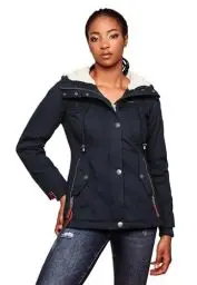 Produktbild: MARIKOO warme Damen Winter Jacke Teddyfell gefütterte Winterjacke B802 (B802-Bik-Navy-Gr.L)