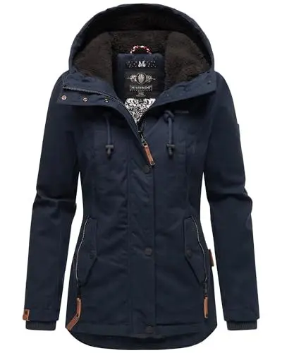 Produktbild: MARIKOO warme Damen Winter Jacke Teddyfell gefütterte Winterjacke B802 (B802-Bik-Navy-Schwarz-Gr.3XL)
