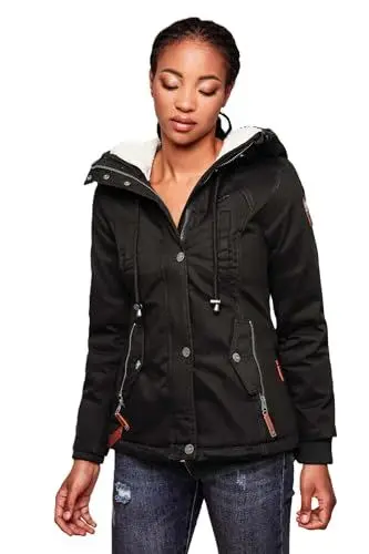 Produktbild: MARIKOO warme Damen Winter Jacke Teddyfell gefütterte Winterjacke B802 (B802-Bik-Schwarz-Gr.M)