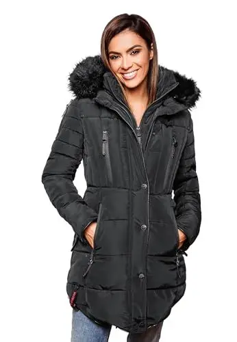 Produktbild: MARIKOO warme Damen Winter Jacke Winterjacke Parka Stepp Mantel lang B401 (B401-Moonshine-Schwarz-Gr.L)
