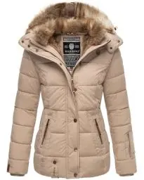 Produktbild: MARIKOO warme Damen Winter Jacke Winterjacke Steppjacke gefüttert Kunstfell B658 (B658-Nek-Light-Taupe-Gr.L)