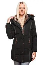 Produktbild: MARIKOO warme Damen Winter Jacke Winterjacke Steppjacke gefüttert Kunstfell B658 (B658-Nek-Schwarz-Gr.XS)
