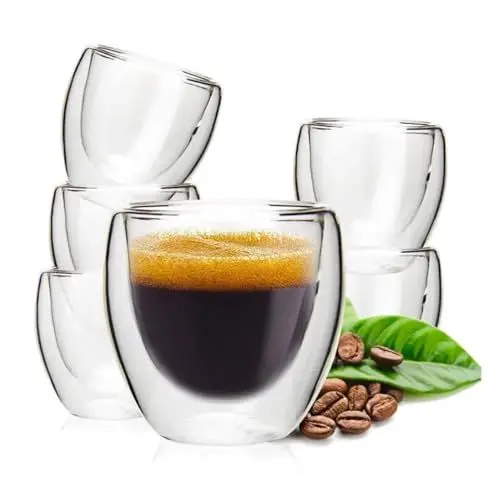 Produktbild: Marindo Espressotassen 6er Set doppelwandig 80ml | Espresso Gläser, Mokkatassen aus Borosilikatglas | Thermogläser - hitzebeständig mit Schwebeeffekt | Dessertgläser 6 Stück