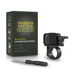 Produktbild: MARKEN FAKTUR® Fahrradklingel Mountainbike - Inkl. Schraubenzieher - Klingel Fahrrad aus Robustem und Widerstandsfähigem Edelstahl - Fahrradglocke mit verbesserter Passform - Rennrad Klingel (Schwarz)