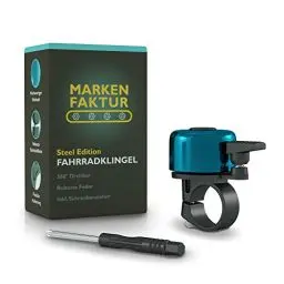 Produktbild: Marken FAKTUR® Fahrradklingel Mountainbike - Inkl. Schraubenzieher - Klingel Fahrrad aus Robustem und Widerstandsfähigem Edelstahl - Fahrradglocke mit verbesserter Passform - Rennrad Klingel (Blau)