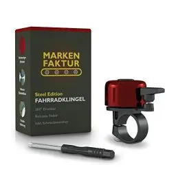 Produktbild: Marken FAKTUR® Fahrradklingel Mountainbike - Inkl. Schraubenzieher - Klingel Fahrrad aus Robustem und Widerstandsfähigem Edelstahl - Fahrradglocke mit verbesserter Passform - Rennrad Klingel (Rot)
