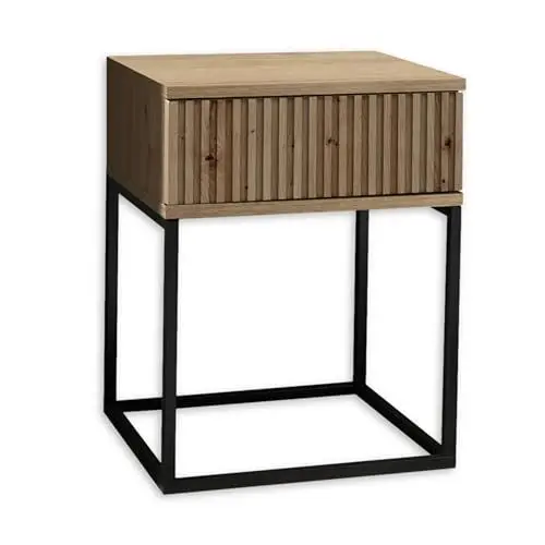 Produktbild: MARLE Nachttisch in Artisan Eiche Optik - Moderner Nachtschrank mit Schublade und schwarzem Metallgestell - 40 x 52 x 38,5 cm (B/H/T)