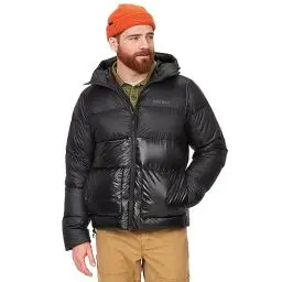 Produktbild: Marmot Herren Guides Down Hoody, Leichte Daunenjacke, warme Winterjacke, wasserabweisende Steppjacke, winddichte Funktionsjacke, klein packbare Outdoorjacke mit Kapuze, Black, S