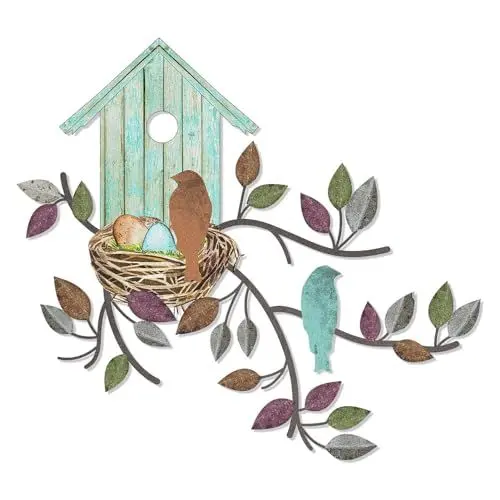 Produktbild: Marooma Vogel Wand Dekor, Metall Vogel Dekor, Vogel Wand Kunst, Hängender Metall Baum mit Vogelhaus, Hausgarten Dekoration, Metall Ornament Zweig, Ca(Blau Grün)