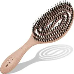Produktbild: Bio Haarbürste ohne Ziepen mit Wildschweinborsten - Entwirrbürste mit einzigartiger Spirale, nachhaltiges Material - perfekt für nasse&trockene Haare, mehr Glanz, Volumen & gesunde Haarpflege, Natur