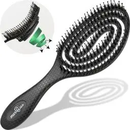 Produktbild: Bio Haarbürste ohne Ziepen mit Wildschweinborsten - Entwirrbürste mit einzigartiger Spirale, nachhaltiges Material - perfekt für nasse&trockene Haare, mehr Glanz, Volumen&gesunde Haarpflege, Schwarz