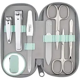 Produktbild: marQus Maniküre Set Damen und Herren Solingen Made in Germany 7 Teile mit patenierter Glasfeile für Hand- und Fußpflege - Echt Leder Etui handlich und weich