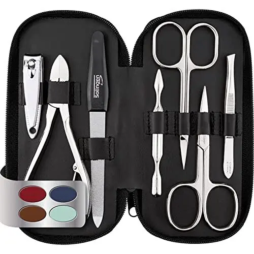 Produktbild: marQus Maniküre Set Herren und Damen 7 Teile mit Nagelzange Solingen Made in Germany für Hand- und Fußpflege - Echt Leder Etui handlich und weich
