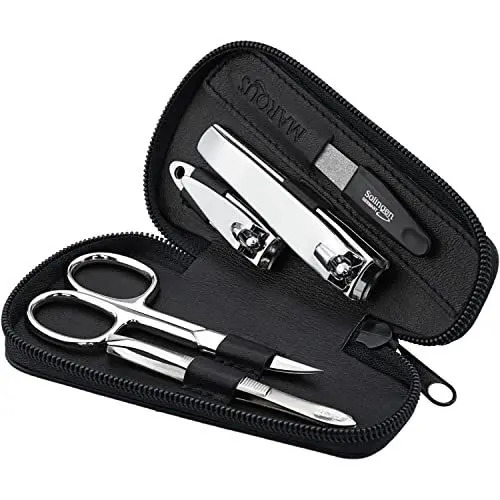 Produktbild: marQus Nagelset Herren und Damen 5 teilig - Feile aus Solingen - Maniküre Set Herren und Damen, Nageletui Herren und Damen - Nessesair - Maniküre Set Männer und Frauen - Maniküre Set Reisen (Schwarz)