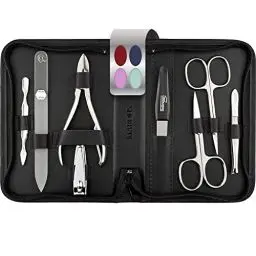 Produktbild: marQus Solingen Maniküre Set mit Nagel-Zange und Glasfeile 8 teilig - Nagelset in hochwertigem Lederetui - Vollwertiges Set für Frau und Mann