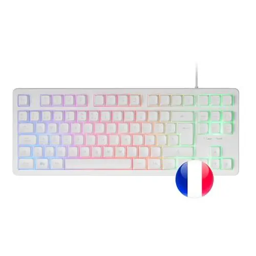 Produktbild: Mars Gaming MK023, Gaming Tastatur TKL, Hybrid H-Mech Technologie, FRGB Regenbogenbeleuchtung, Anti-Ghosting, Universelle Kompatibilität, Weiß, Französisch Sprache
